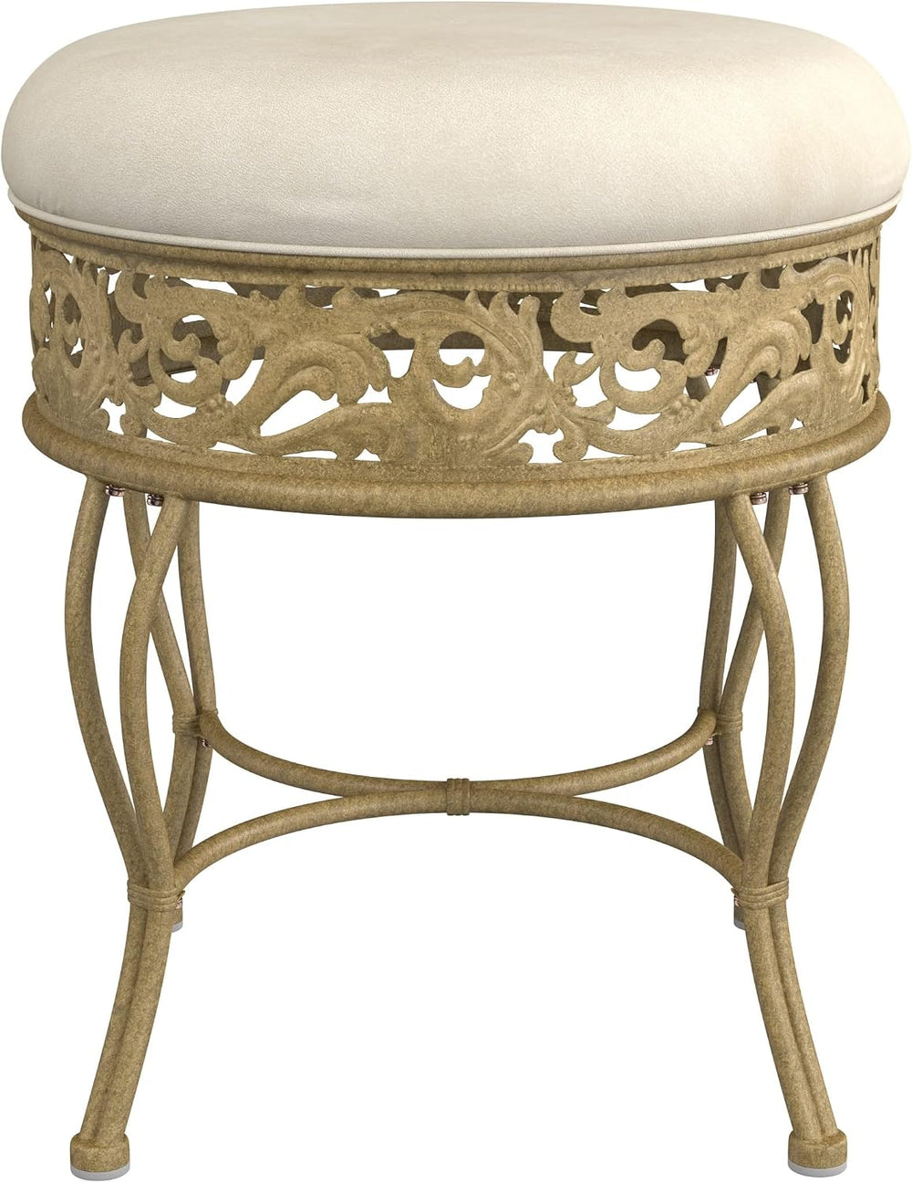 Hillsdale Villa III Backless Metal Vanity Stool with Ornate Lattice Detailing...