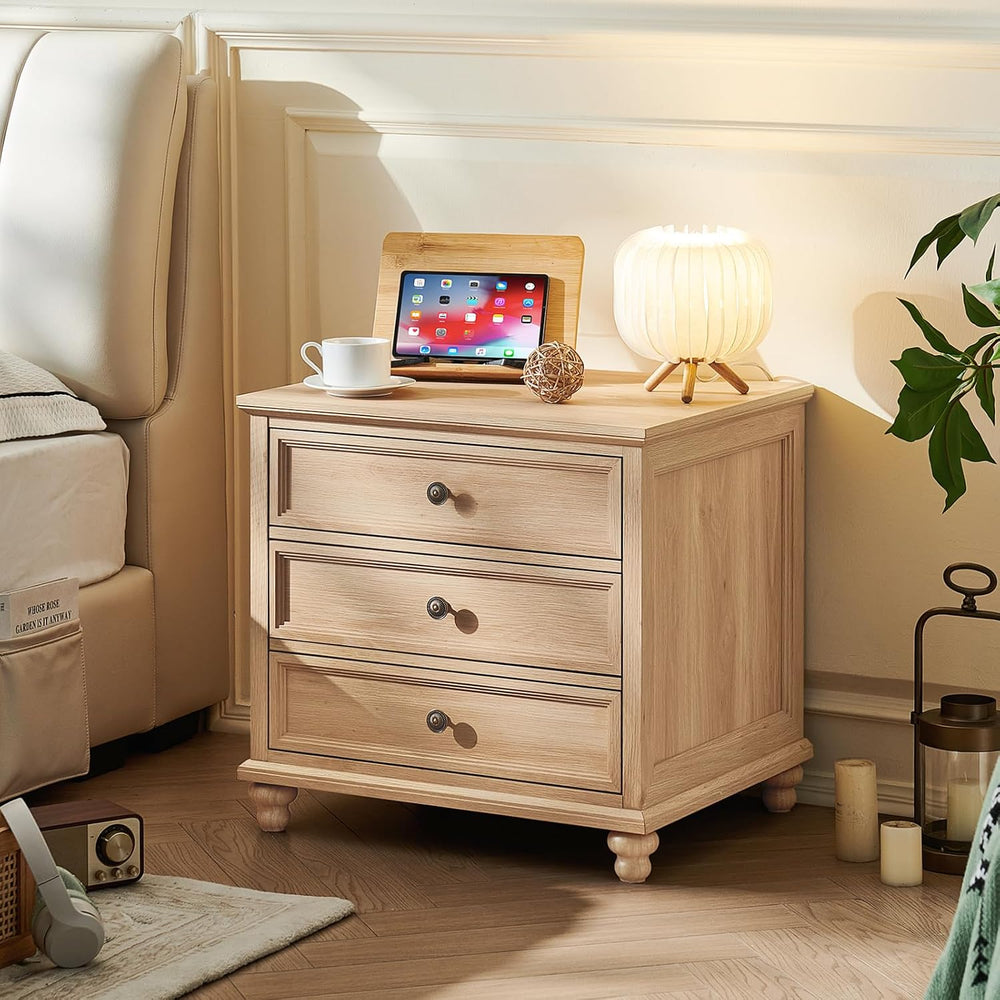 Joaxswe 24" Wide Farmhouse Night Stand Set of 2,Large End Table with 3 D...