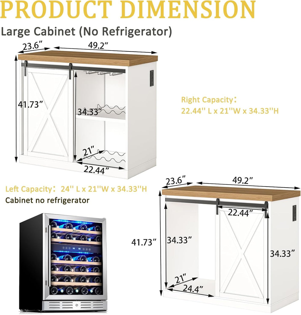 Coffee Bar Cabinet with Mini Fridge Space, 49.2 inch Farmhouse Kitchen Buffet...