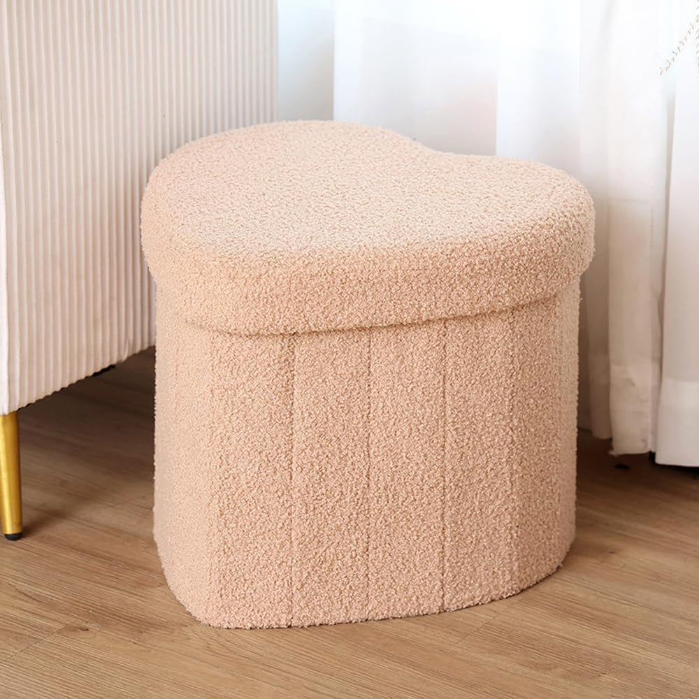 Upholstered Ottoman with Storage,Heart Shaped Foot Stool Collapsible Footrest...