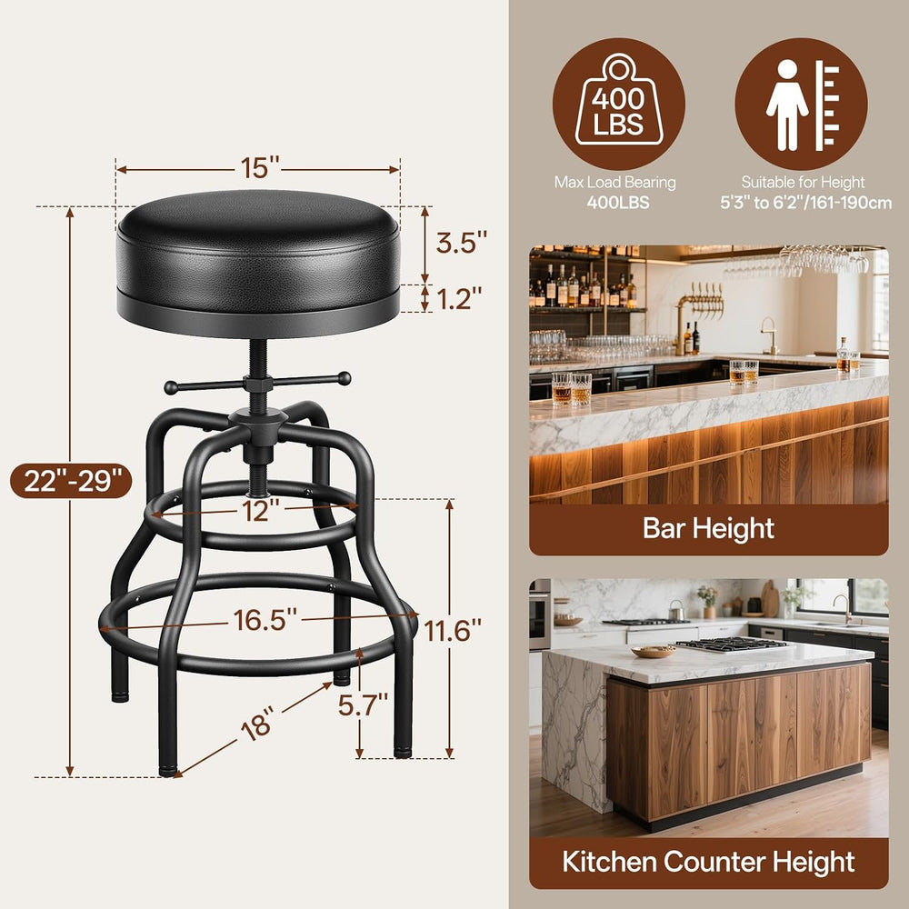 Raynesys 22-29 Inch Adjustable Height Industrial Swivel Bar Stools Set of 3
