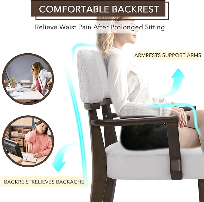 Modern Wood Dining Chairs with Arms, Velvet Upholstered Kitchen Chairs with B...