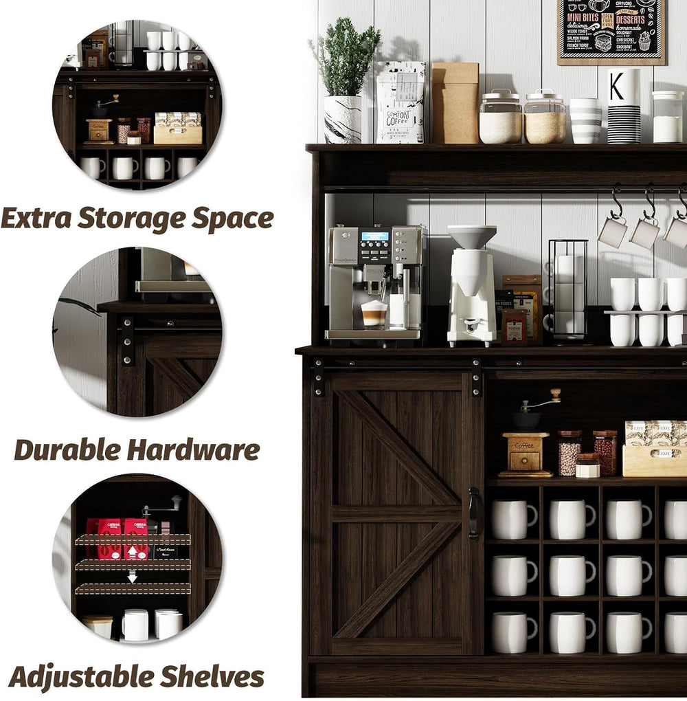 4ever2buy 55" Farmhouse Coffee Bar Cabinet with Storage & Wine Rack,...