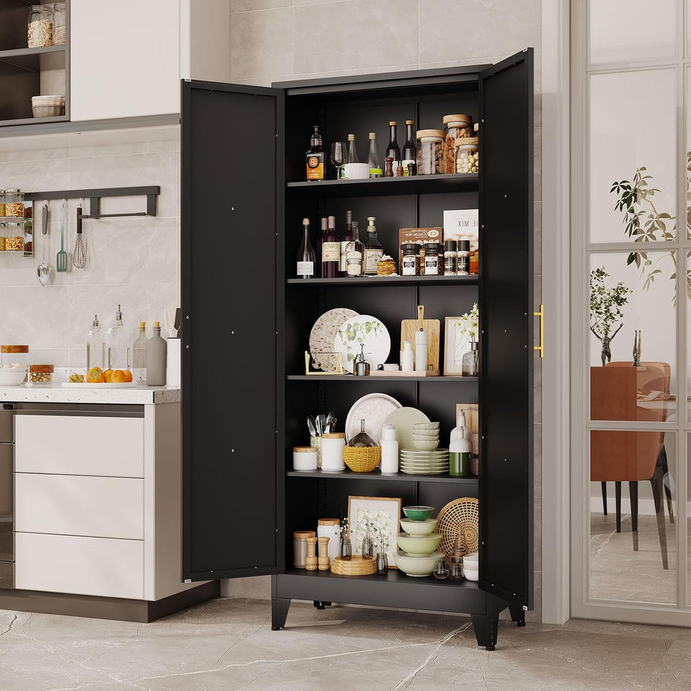 pozdeg 71" Tall Kitchen Pantry Cabinet, Metal Storage Cabinet with 2 Doo...