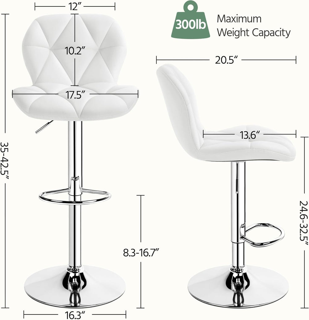 Yaheetech Bar Stools Set of 2 Adjustable Height Swivel Barstools White