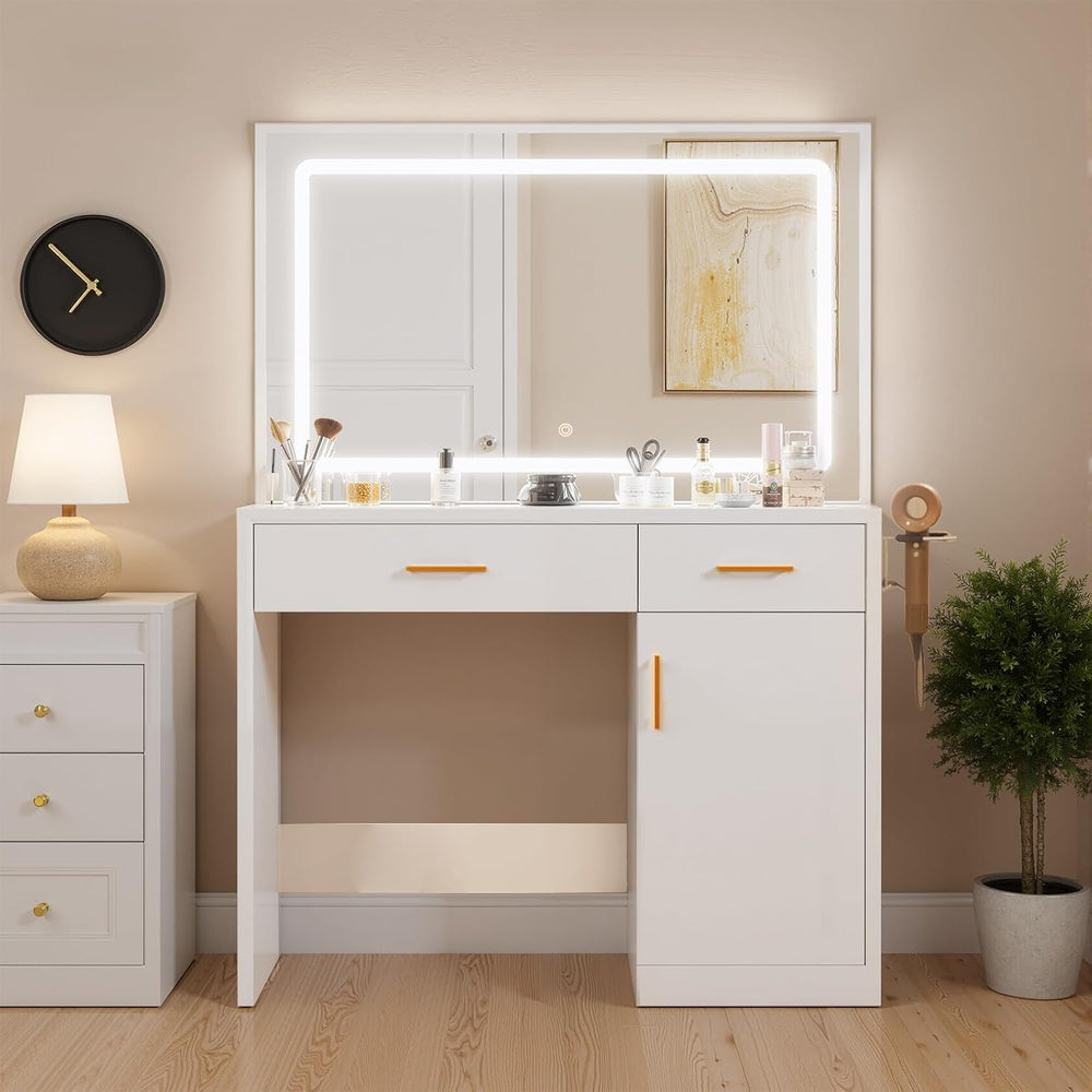 Makeup Vanity Desk with 3 Lights Modes, Vanity Table with Power Outlets | 2 D...