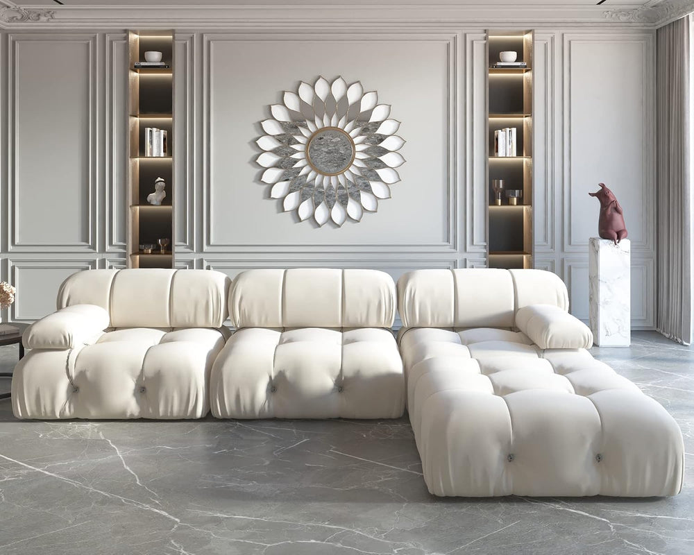 JACH L-Shaped Sectional Couch, 104'' Minimalist Velvet Floor Sofas Co...