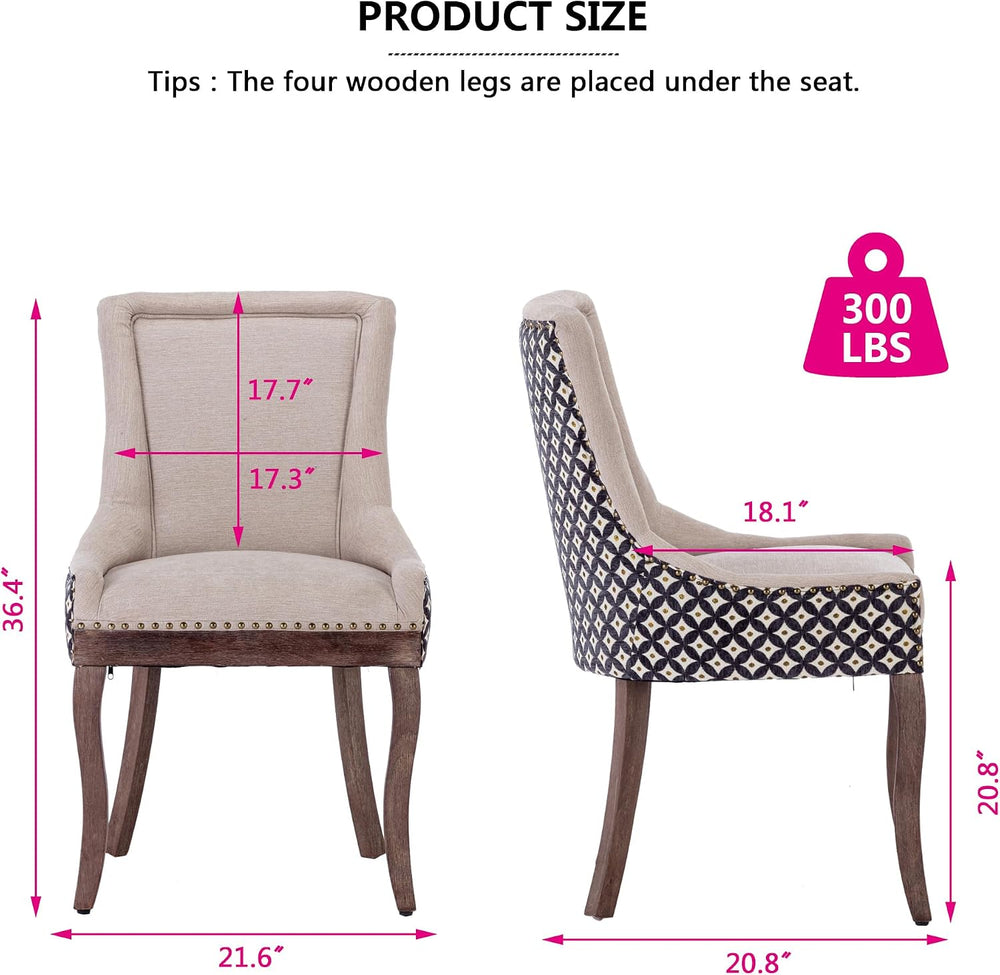 Farmhouse Dining Chairs Set of 2, Upholstered Fabric Dining Room Accent Chair...
