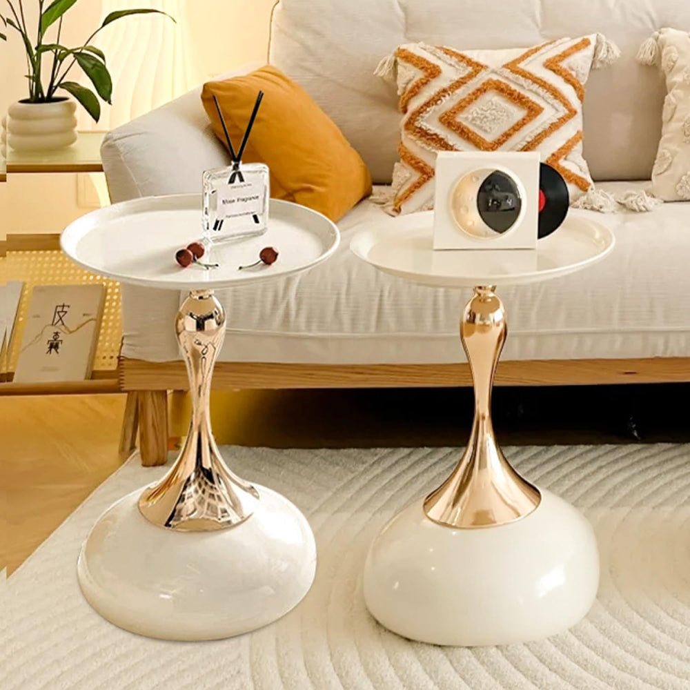 2-Pack Modern Round Side Table - White Tabletop & Gold Pedestal Base, Sty...