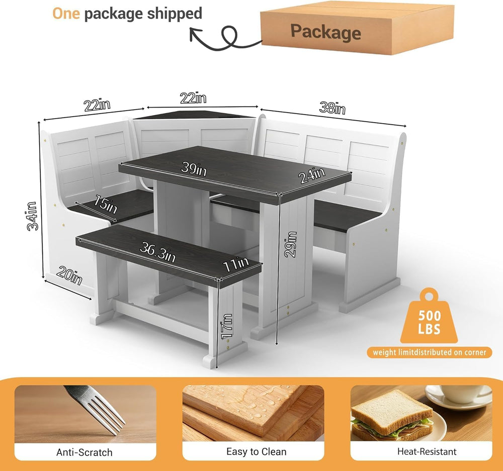 ENOR Solid Wood Breakfast Nook Table,Corner Dining Table Set for Dining Room