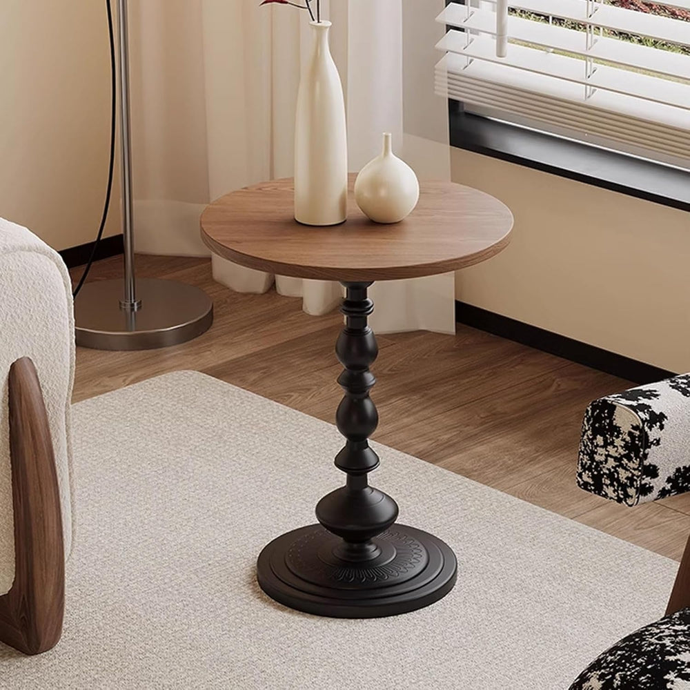 Vintage Round Side Table Small Space End Table for Couch Living Room Stable M...