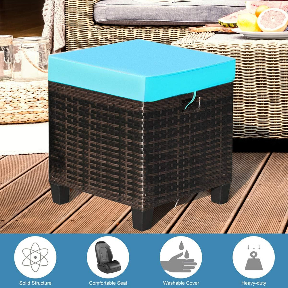 Tangkula Patio Rattan Ottomans with Removable Cushions Set of 2