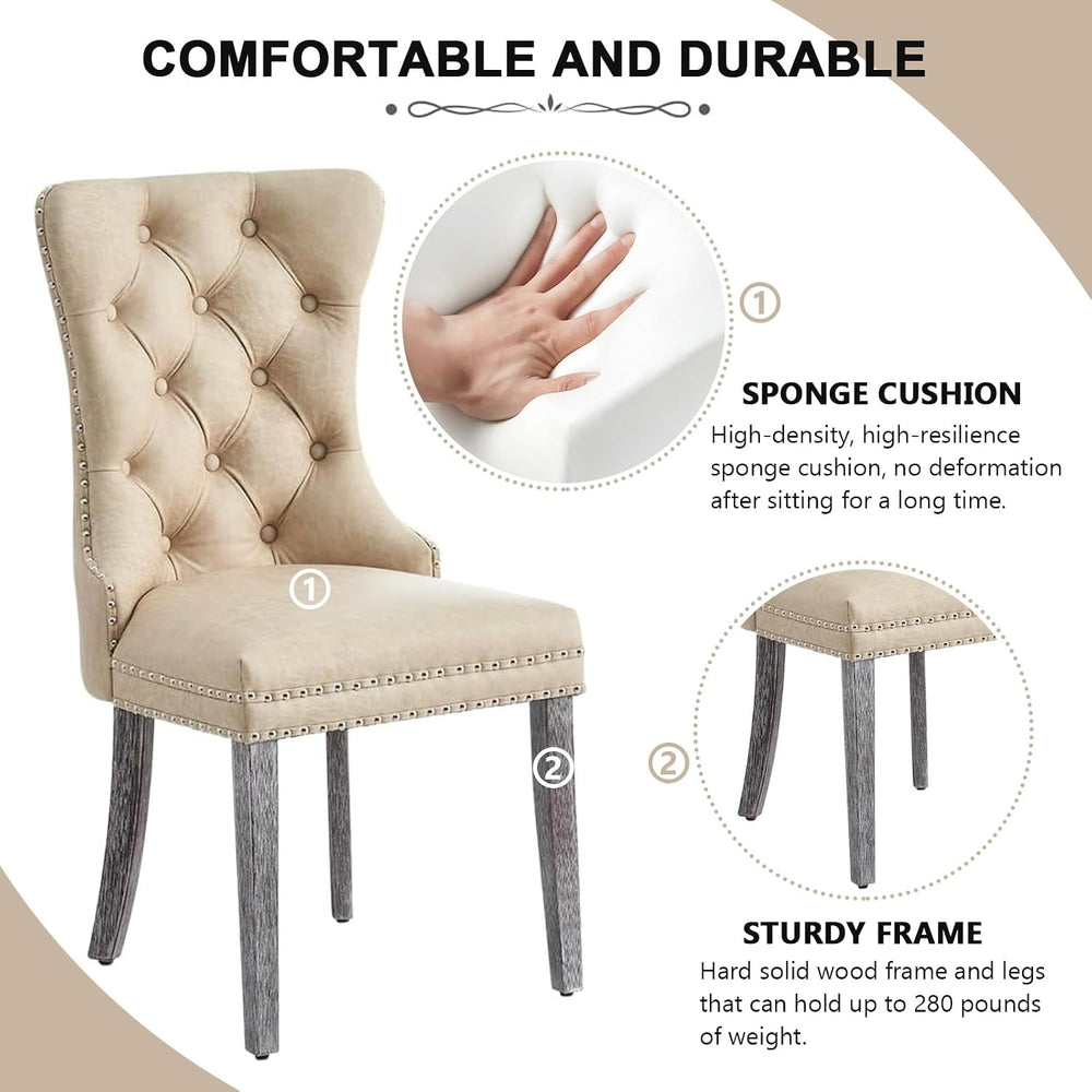 Leather Dining Chairs, Upholstered Dining Room Chairs, Beige, Set of 6