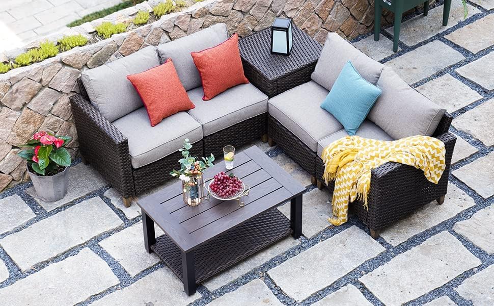 Grand patio Outdoor 40" Coffee Table with Wicker Storage Shelf