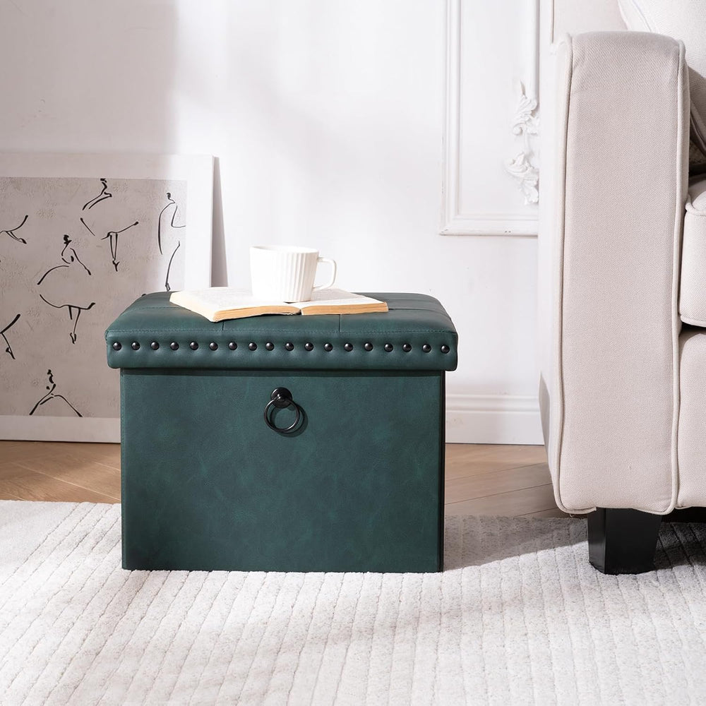 oakvivo Small 16 x 12 x12 Inches Folding Storage Ottoman, Faux Leather Foot R...
