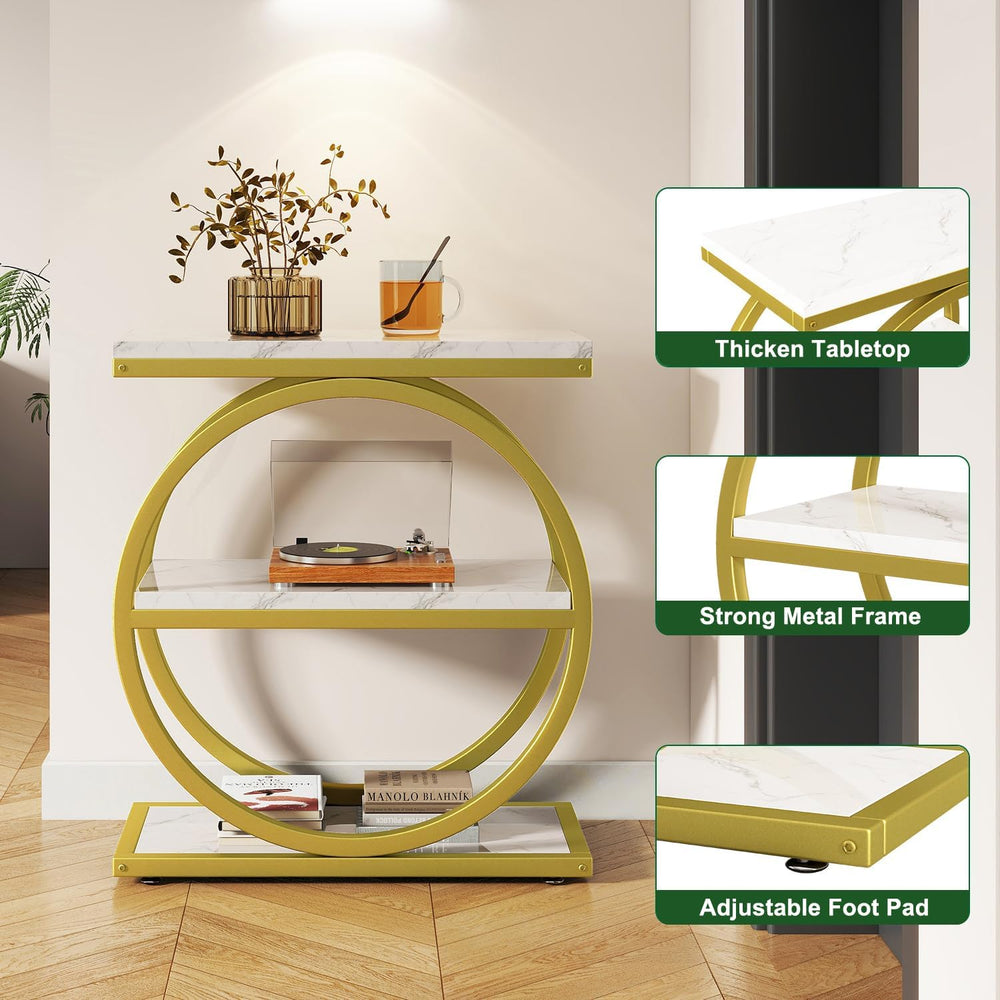 IBUYKE Narrow End Table with 3 Storage Shelves, Industrial Sofa Side Table, D...