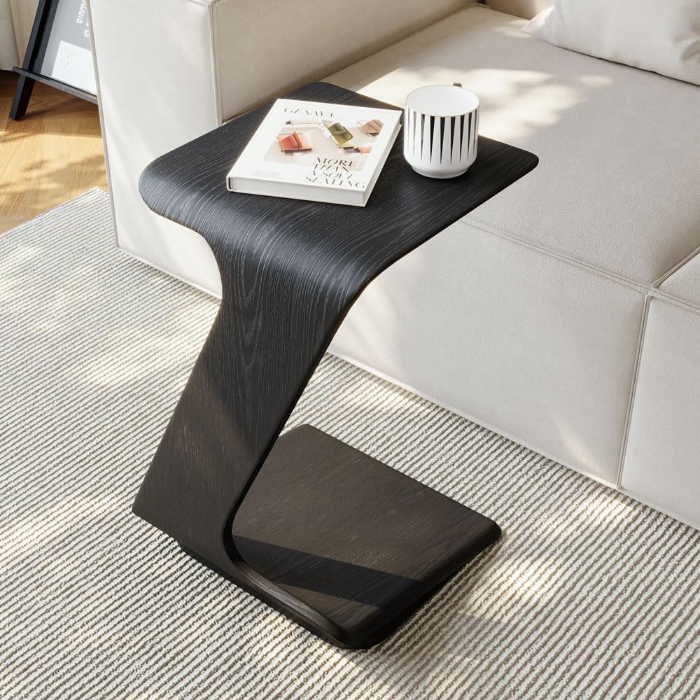 POVISON Modern C-Shaped Side Table Set with Wheels, 15" End Table for Sm...