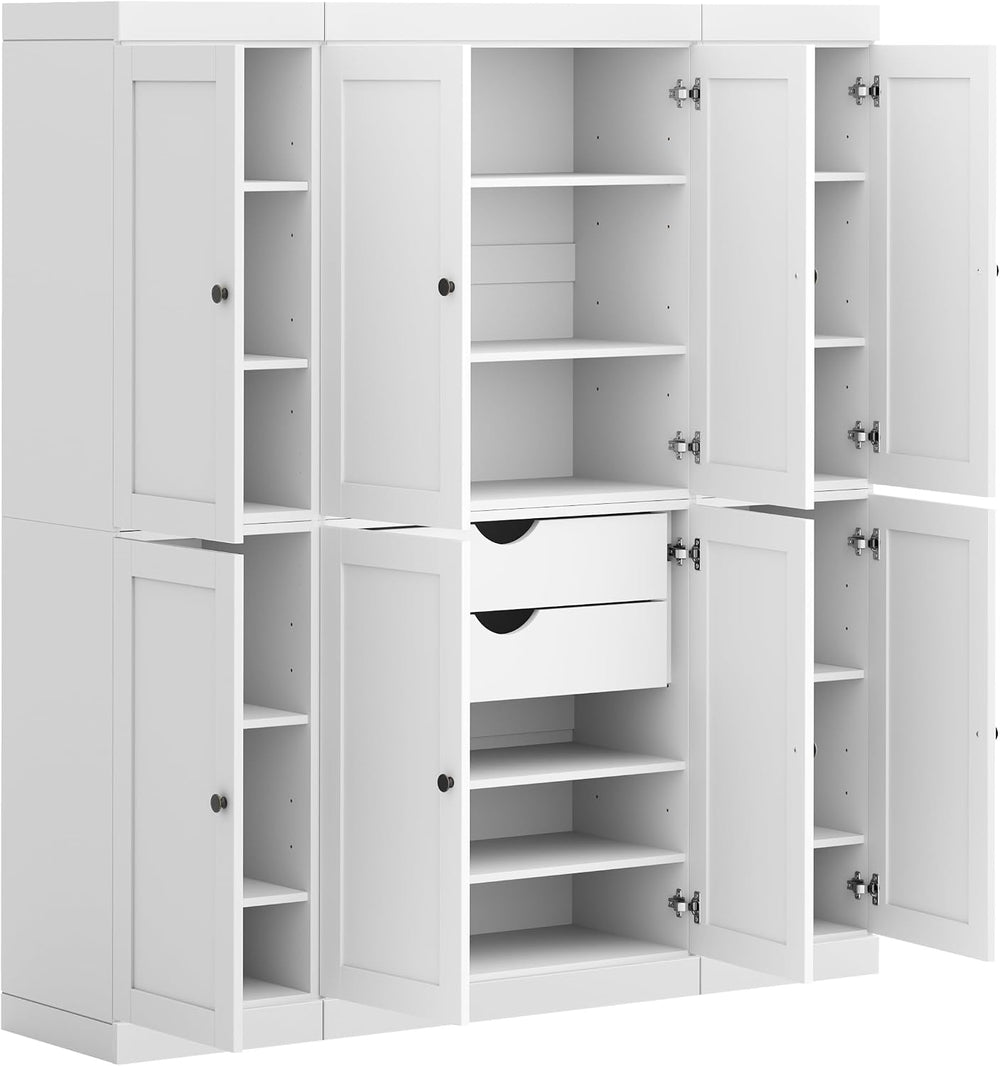 Palace Imports Solid Wood White Storage Cabinet - 71.5" Tall Kitchen Pan...