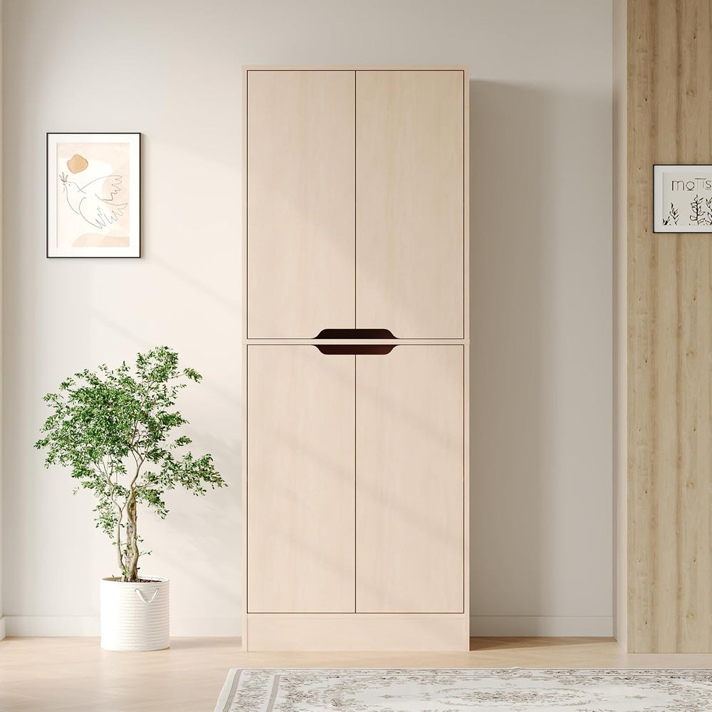 Housoul 71" Tall Kitchen Pantry Cabinet with 4 Doors, Oak | Pantry Stora...