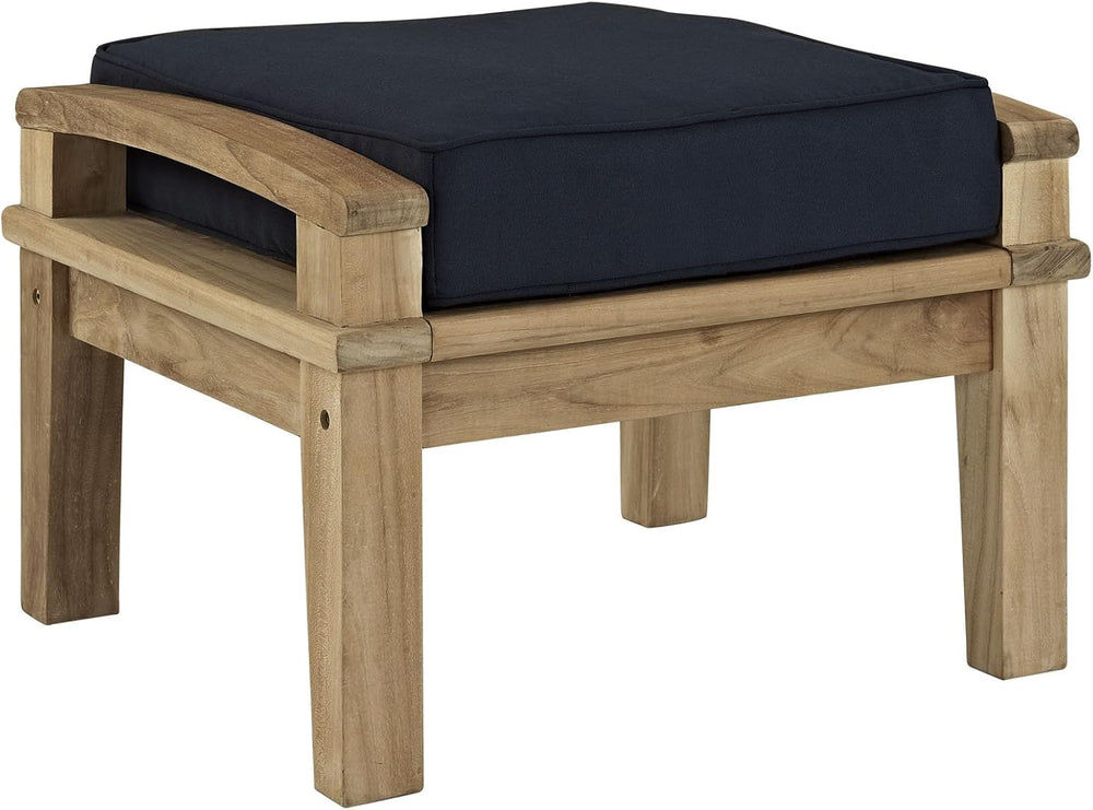 Modway Marina Outdoor Patio Teak Ottoman, Natural Navy