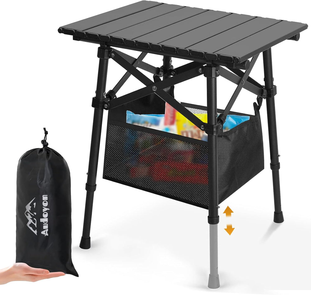 Folding Camping Side Table, Adjustable Height 14.2 & 18.9 in