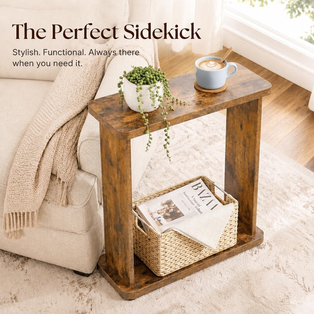 Narrow Side Table for Small Spaces, 7.9" Slim End Table with 2-Tier Open...