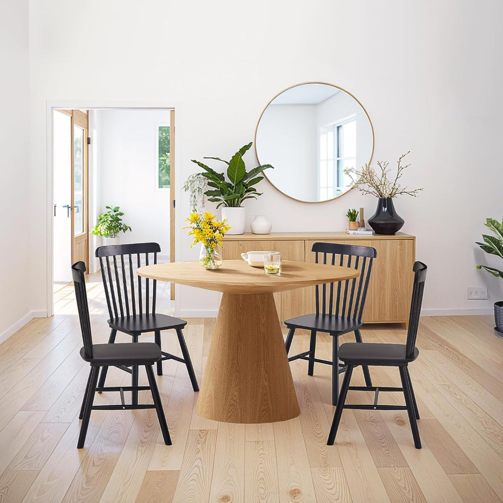 Black Windsor Dining Chairs Set of 6, Solid Wooden Dining Chairs, Spindle Bac...