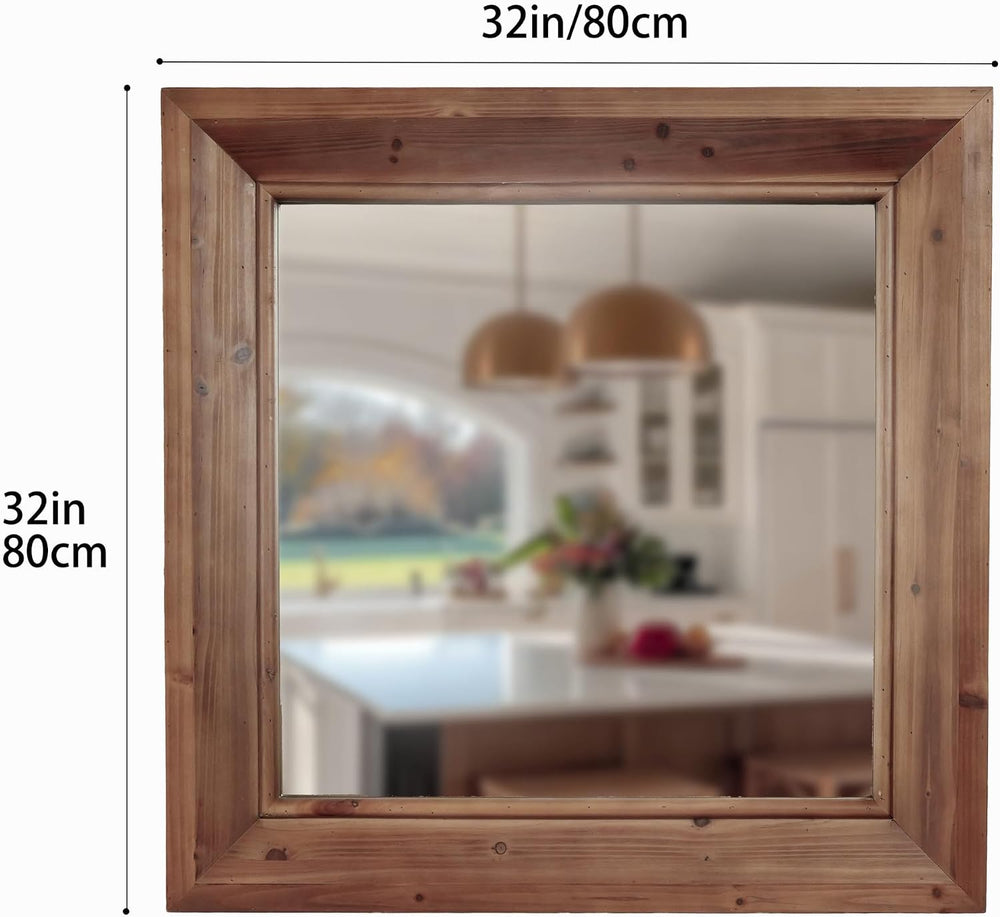 ZIYOO Rustic Farmhouse Wall Mirror, Solid Wood Frame Square Decorative Mirror...