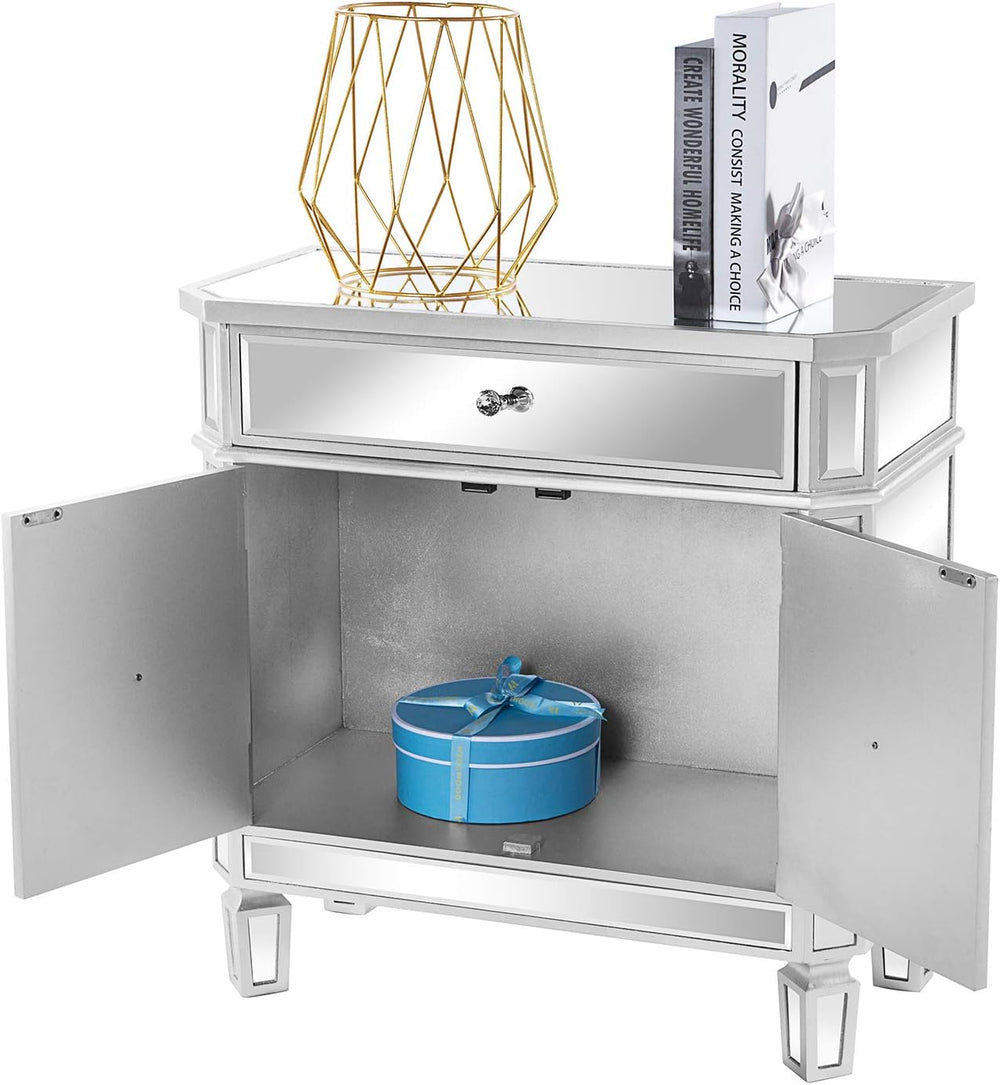 VINGLI Mirrored Cabinet, Mirrored Nightstand, Mirrored Dresser Accent Chest, ...