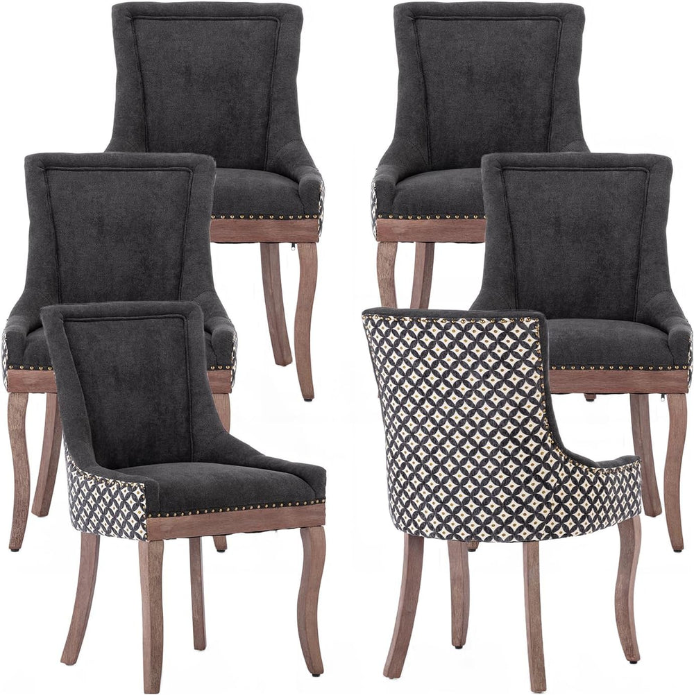 Modern Dining Chairs Set of 6, Fabric Upholstered High Back Chairs with Nailh...