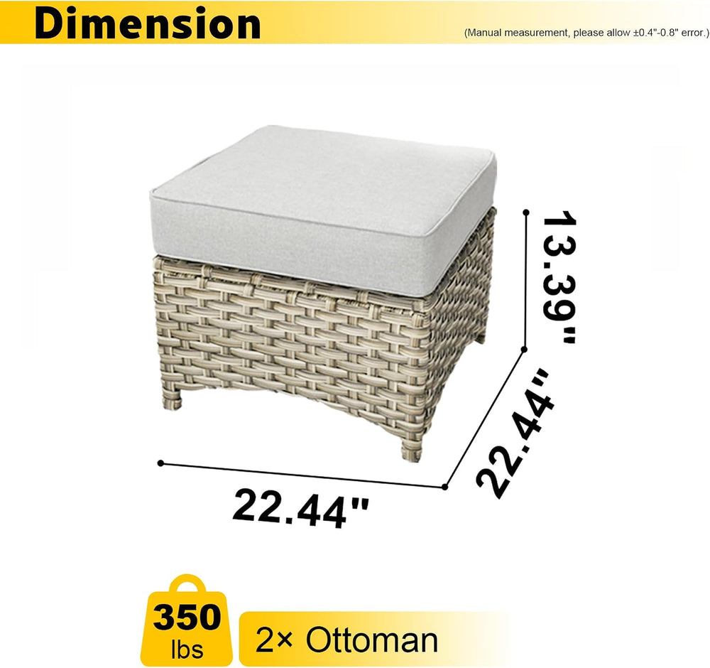 HOOOWOOO 2 Piece Patio Ottoman Set,Outdoor Wicker Ottomans,All Weather Resist...