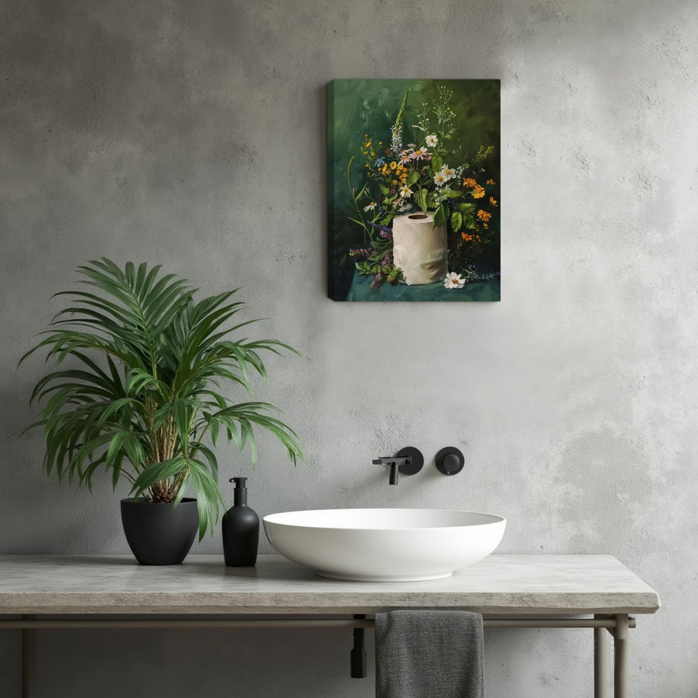 Framed Vintage Floral Bathroom Wall Art Set of 3, Dark Green Moody Flower Can...