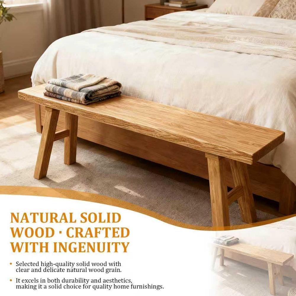 47.2" Solid Wood Entryway Bench - Extra Long Elm Wood Farmhouse Dining B...