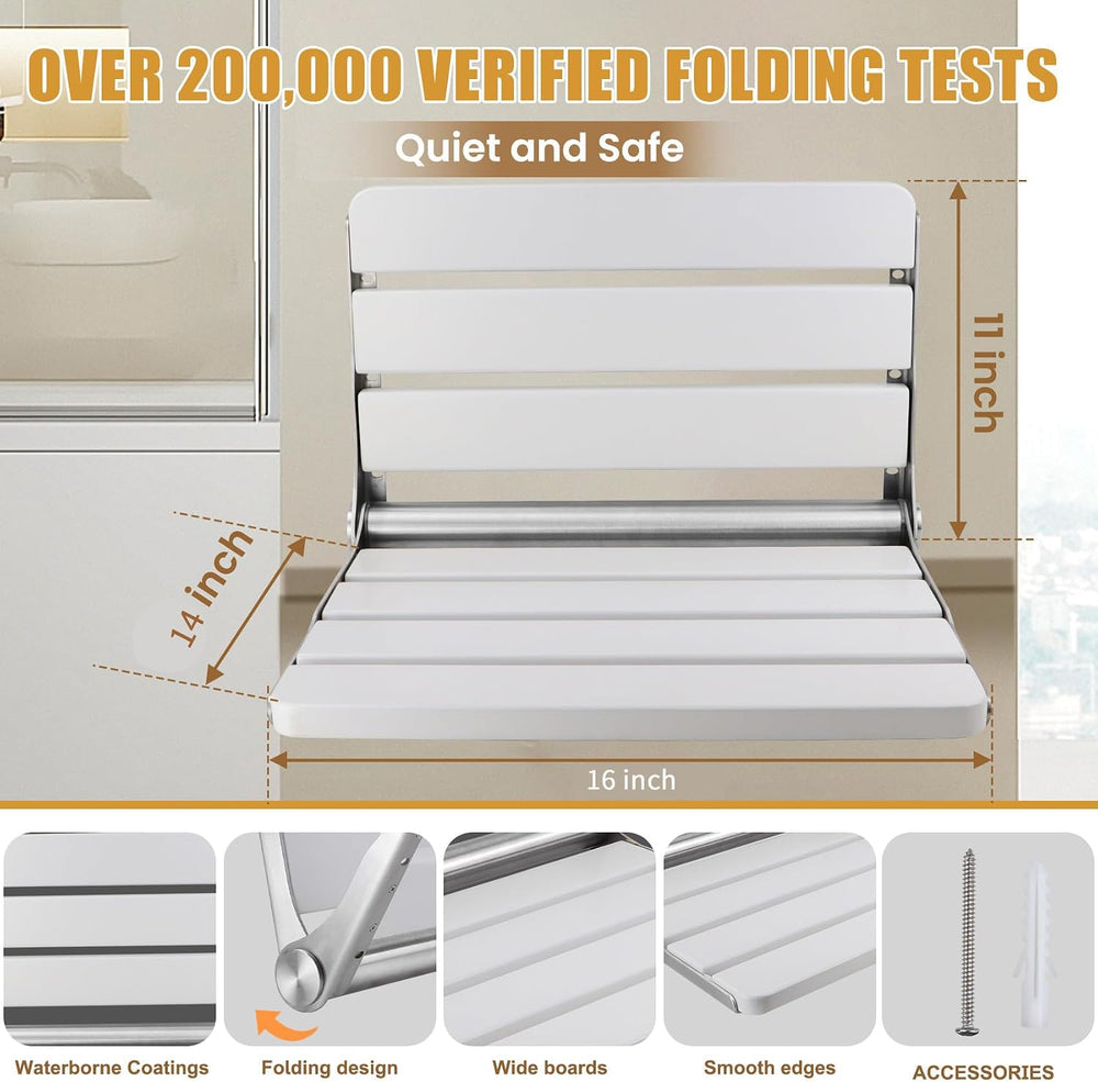 Teak Folding Shower Seat Wall Mounted, 16" Foldable Shower Bench, 400lbs...