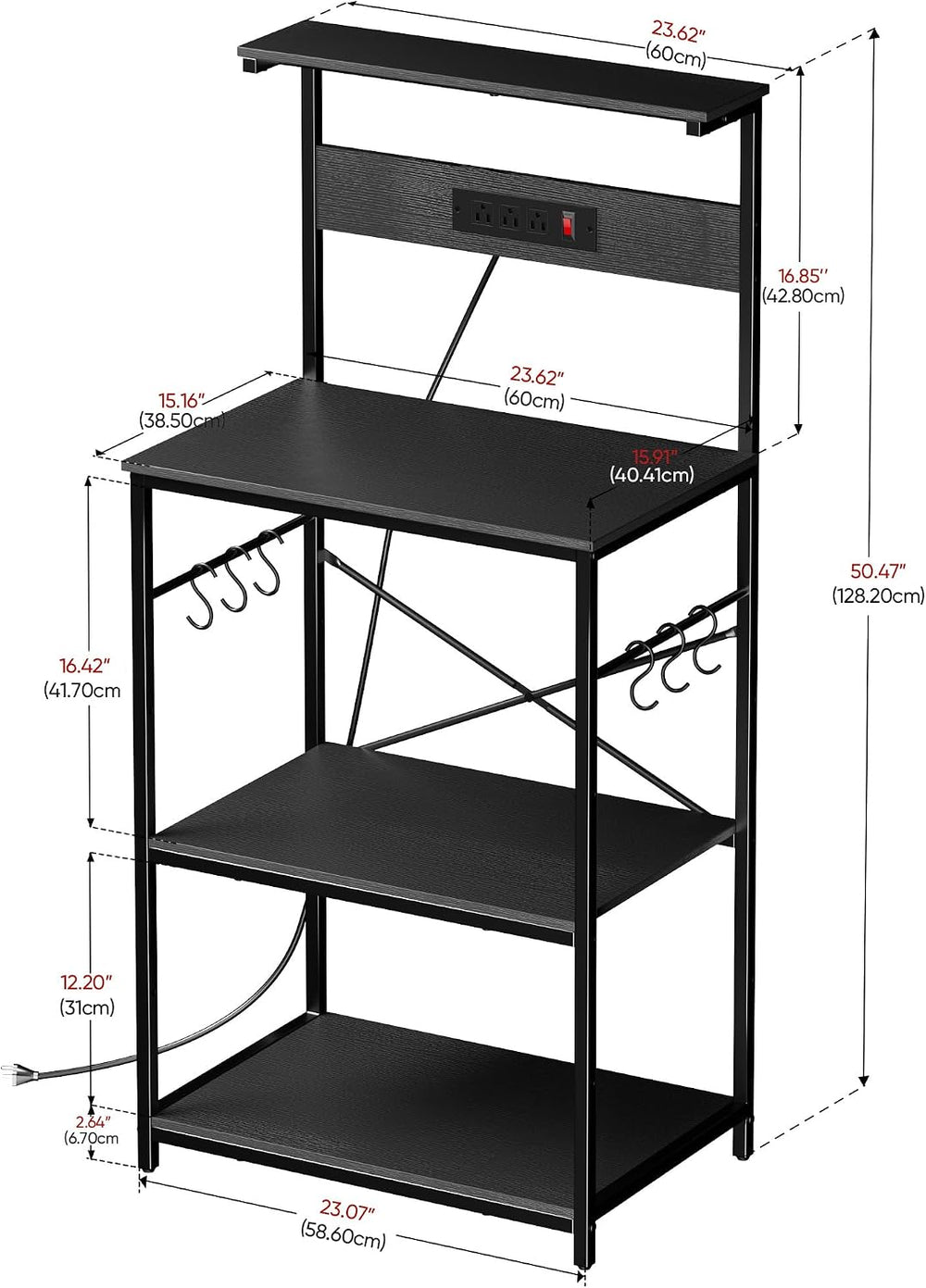 VUSIGN Kitchen Bakers Rack with Power Outlet, 4 Tiers Microwave Stand with St...