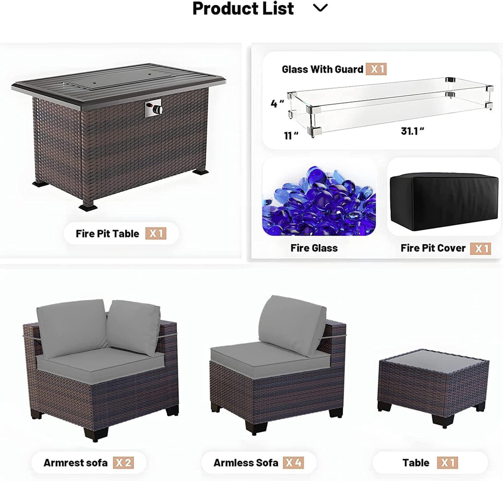 Kullavik 8 Piece Outdoor Wicker Patio Furniture Set with Fire Pit Table