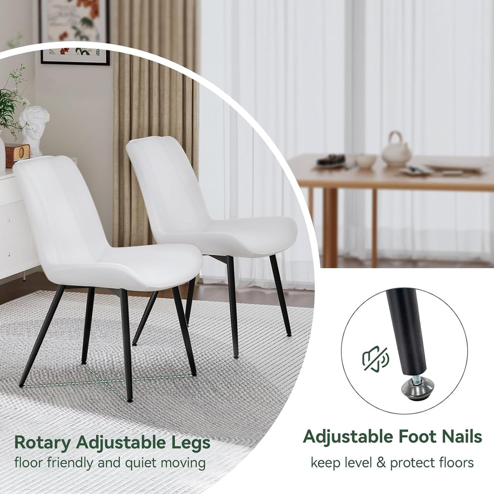 PU Leather Dining Chairs Set of 4, Upholstered with Metal Legs, White | Easy ...