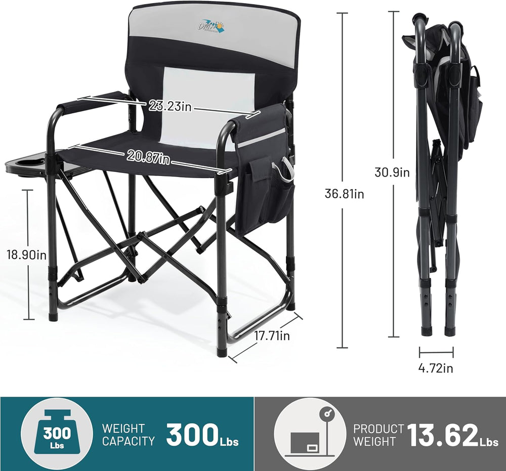 DMH OUTDOORS Camping Directors Chair with Side Table & Breeze Mesh Backre...