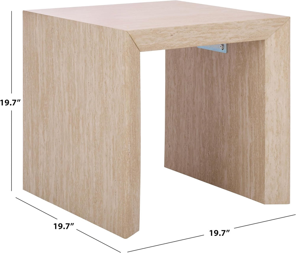 SAFAVIEH Home Collection - Woodrow Square Accent Table, Neutral Beige Faux Tr...