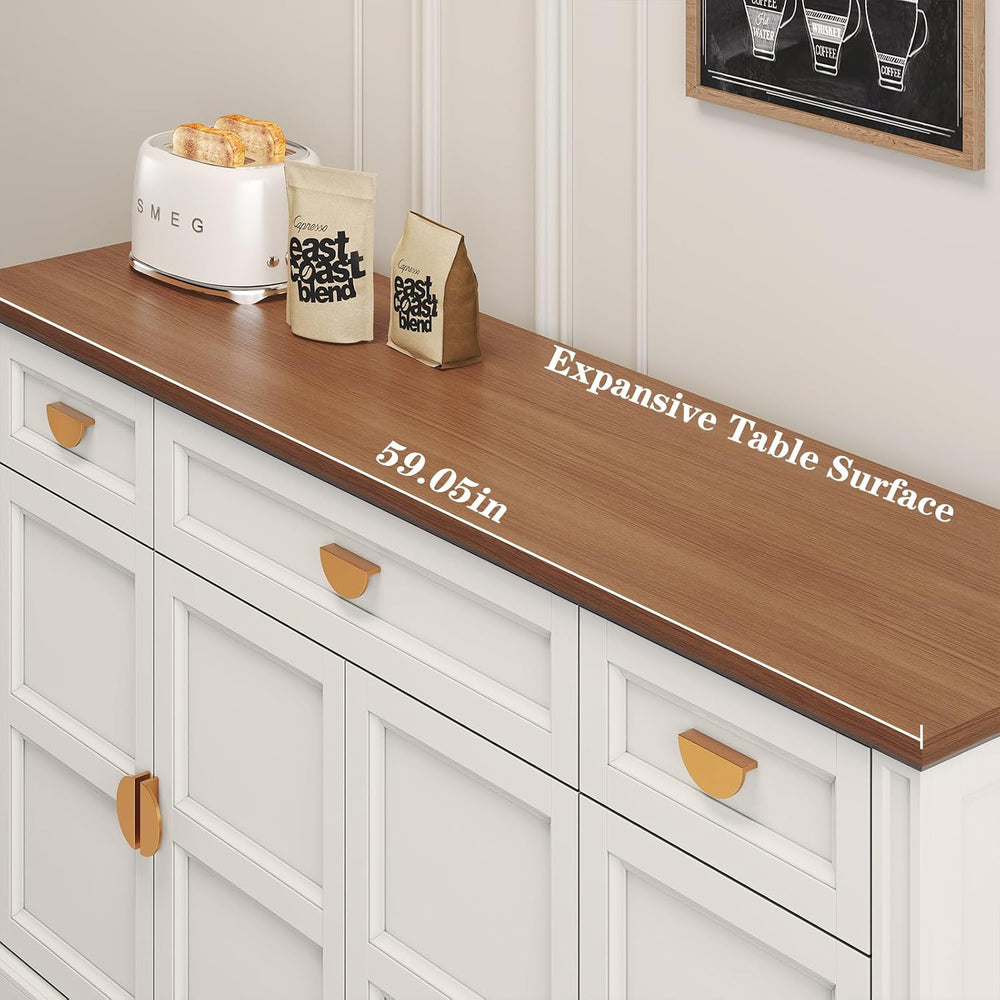 HLR Buffet Cabinet with Drawers,60” Large Sideboard Storage Cabinet with Shel...
