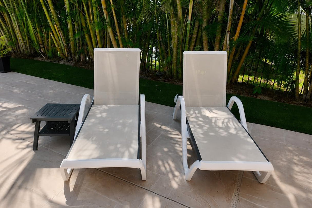 PURPLE LEAF Lounge Chair Outdoor Set of 2 w/Armrest & 1 Table, Khaki | Ea...