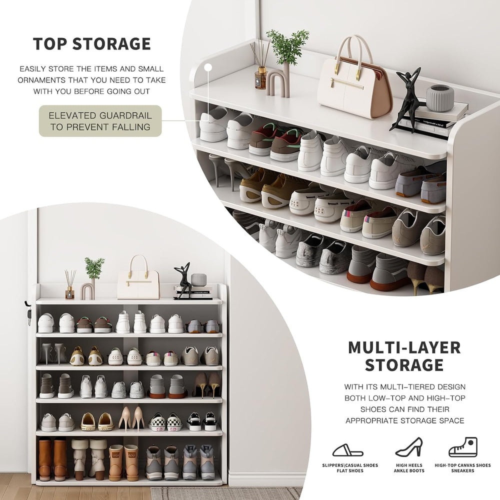 5 Tier Shoe Rack, Wooden Shoe Storage Cabinet, Large Capacity Tall Shoe Shelf...