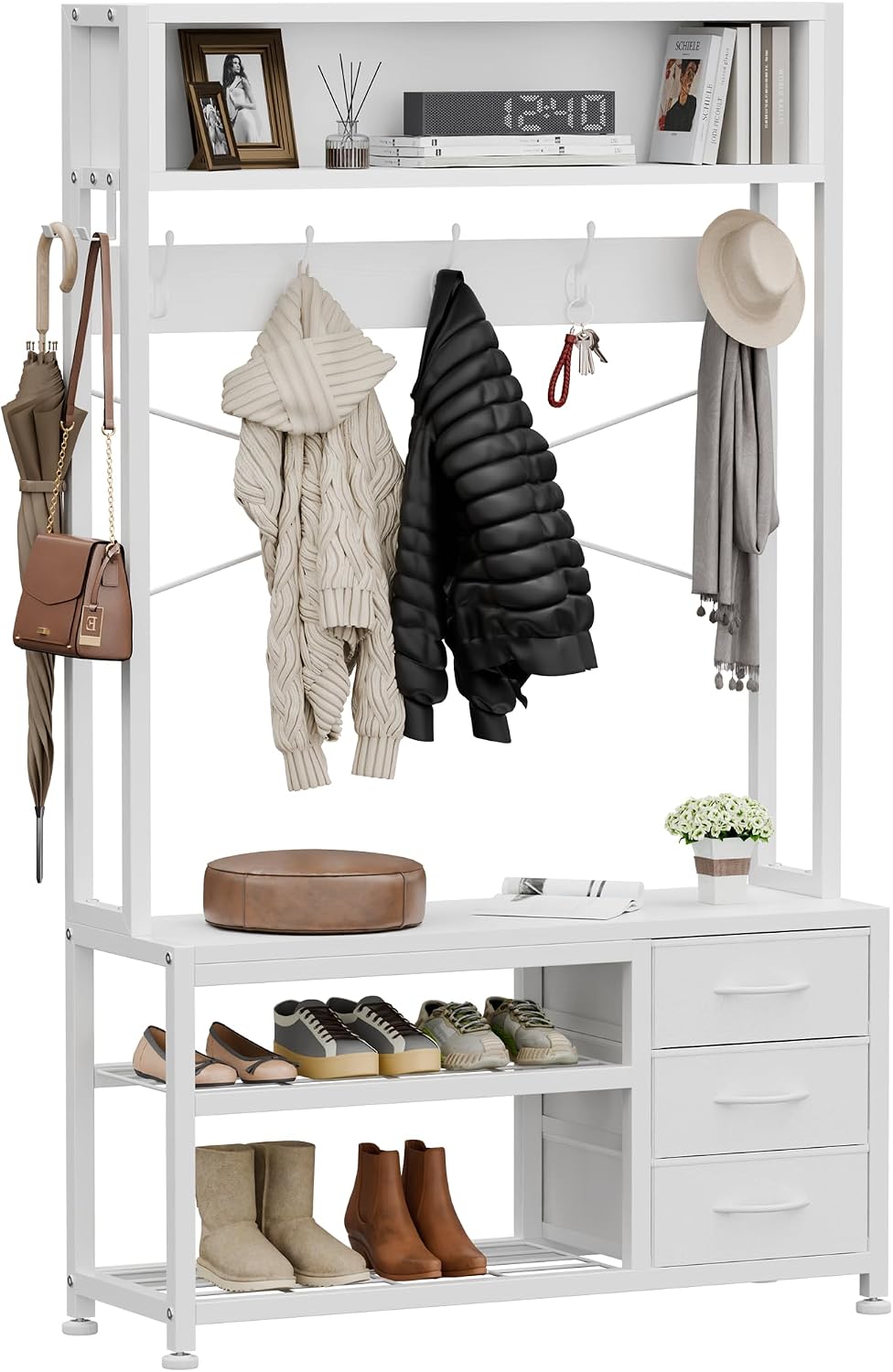 Hall Tree with Bench & 3 Drawers Storage 31.5" Coat Rack Entryway Or...