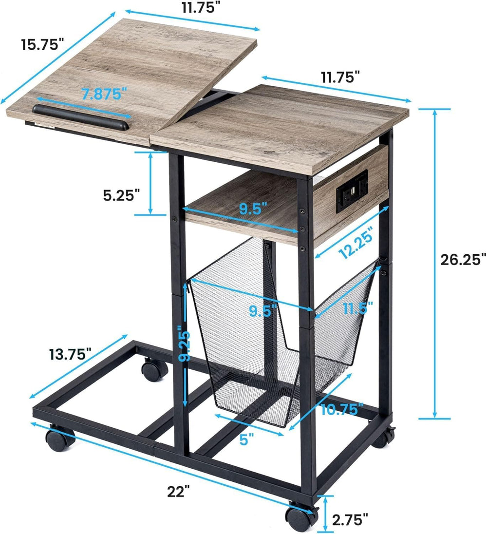 FLYJOE End Table C Shape with Charge Station, Tilting Top Side Table with Mag...