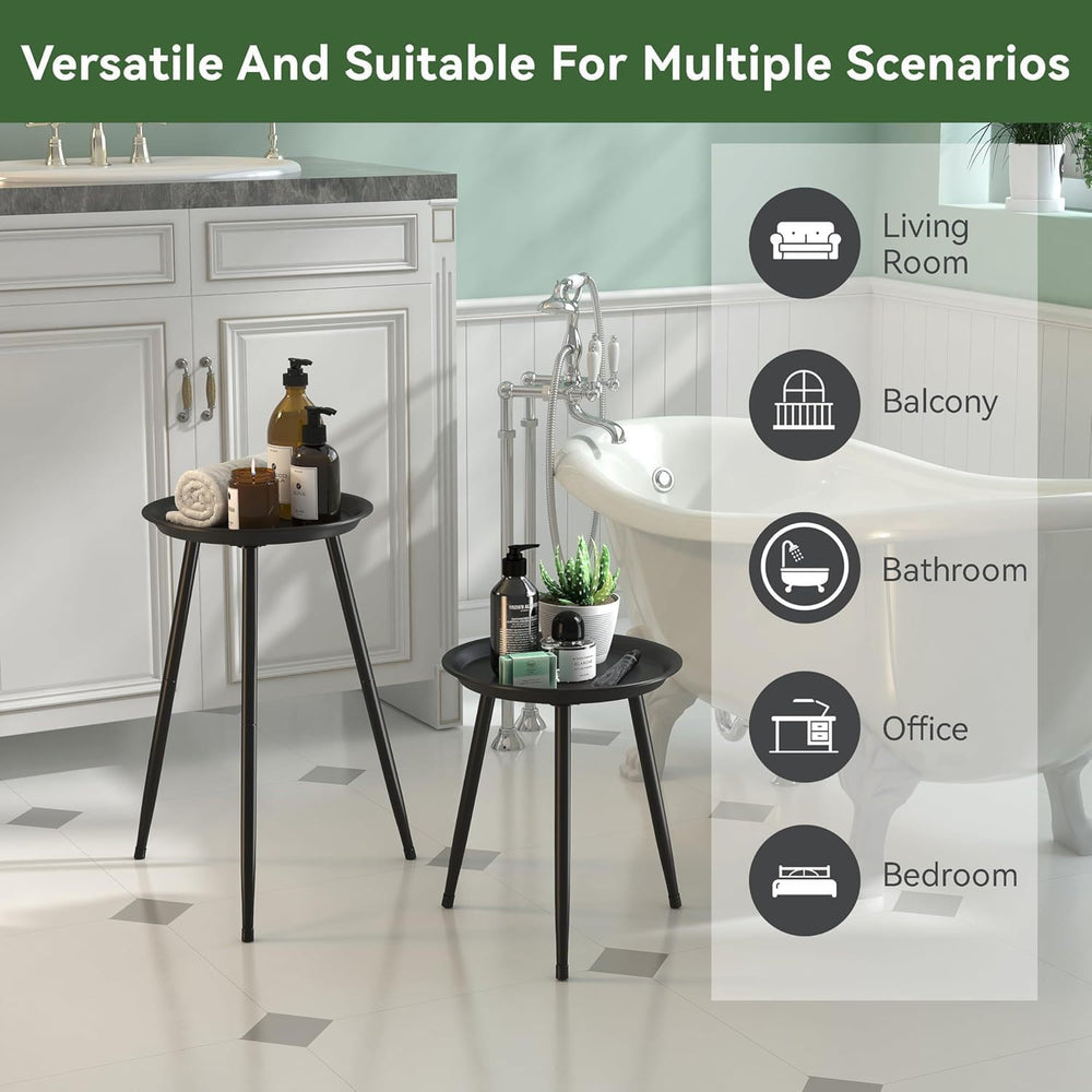 Black Small Round Table for the Living Room,Lndoor Plant Suppor,All Matte Bla...