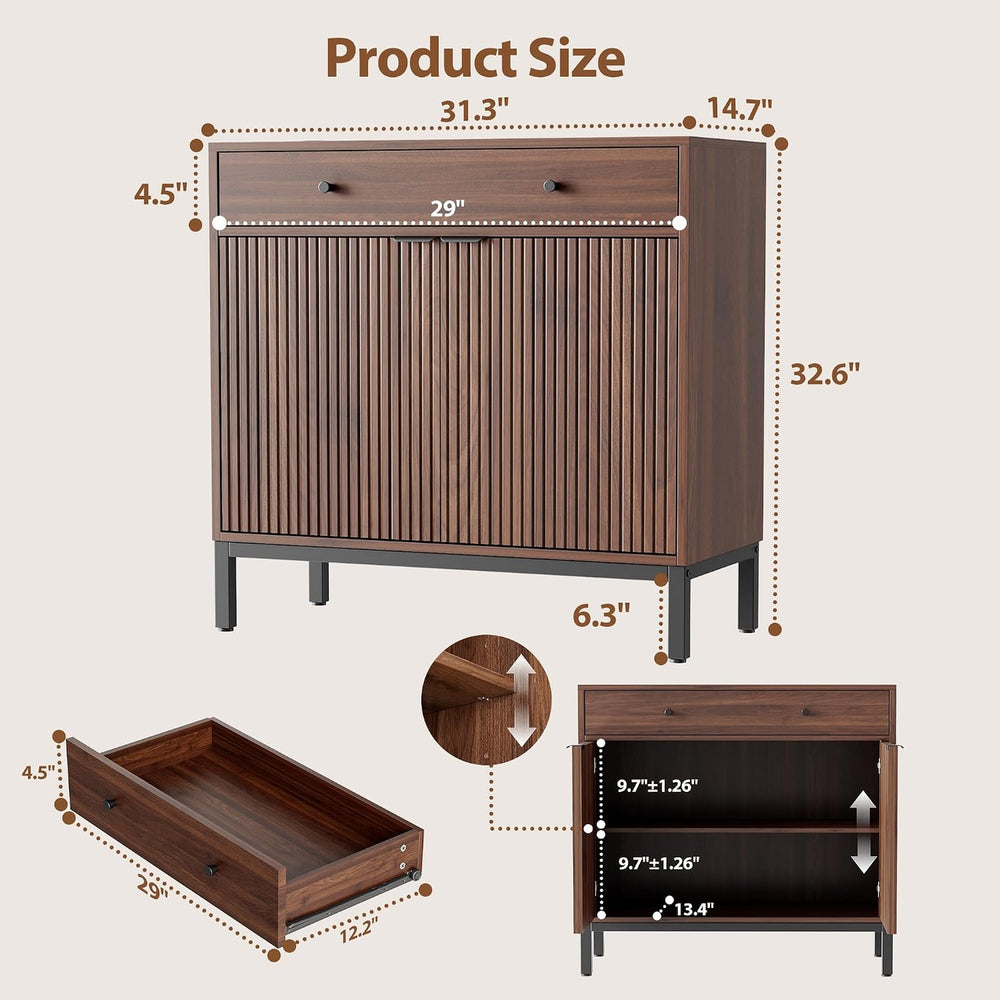 Mericonia Sideboard Buffet Cabinet Storage, Modern Console Fluted Credenza