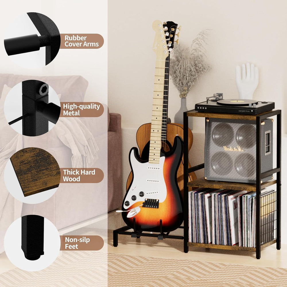 YAKANJ End Table with Guitar Stand,Record Player Stand,Vinyl Records Storage,...