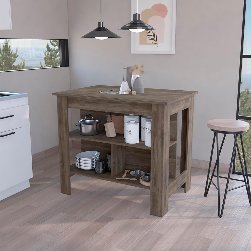 Kitchen Island with Three Shelves Dark Brown Finish | Three storage shelves w...