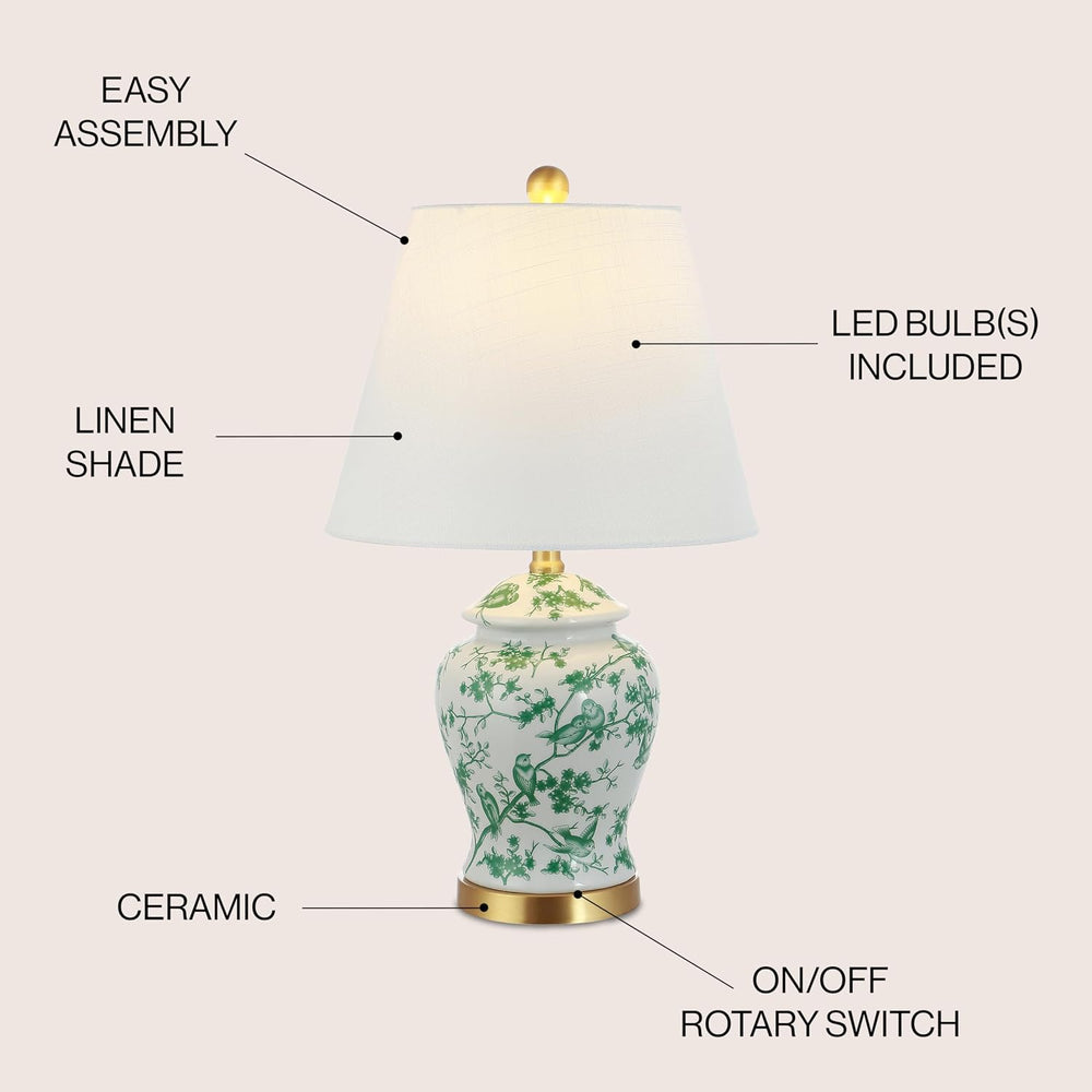 JONATHAN Y Penelope Ginger Jar 22" LED Table Lamp, White/Green