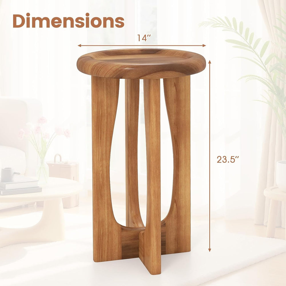 Tangkula Round Side Table, 14” Mahogany Accent Table with Tray Top & Soli...